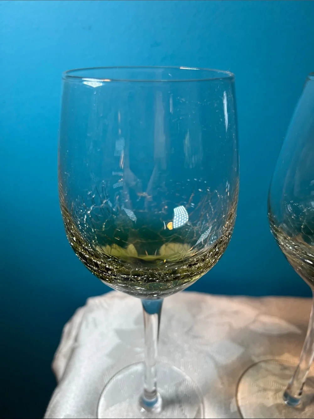 Pier 1 Olive Green Crackle Stem Wine Glasses (Set of 2)